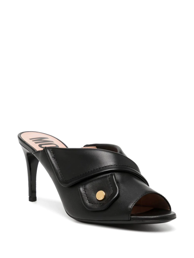 Shop Moschino Heeled Leather Mules In Schwarz