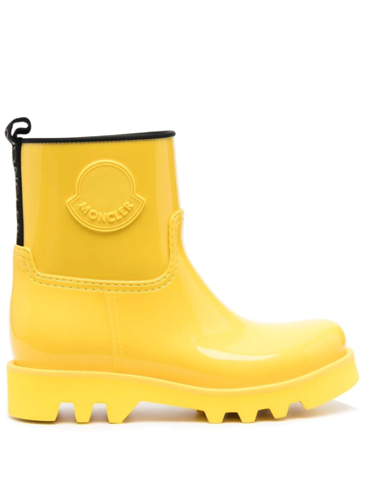 Shop Moncler Logo-patch Ankle Boots In Gelb