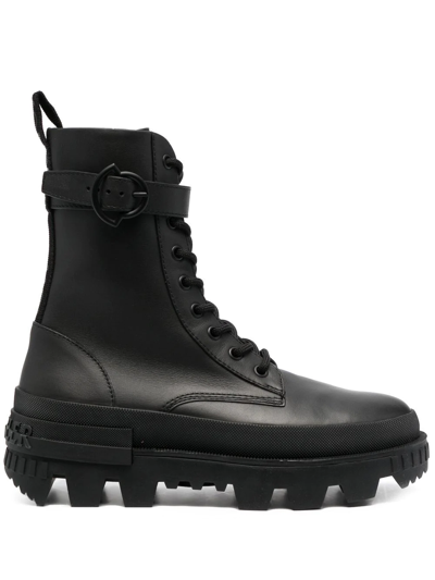 Shop Moncler Calf Leather Lace-up Boots In Schwarz
