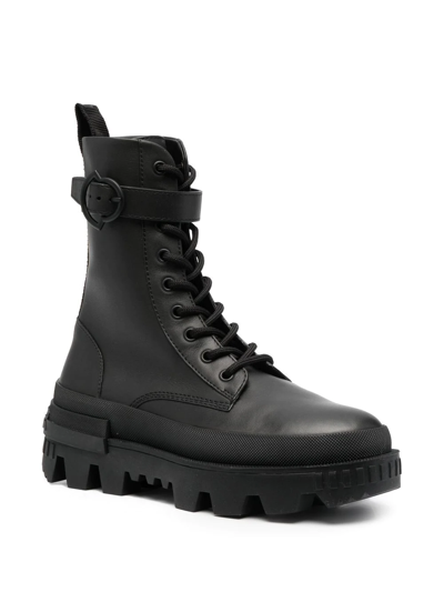 Shop Moncler Calf Leather Lace-up Boots In Schwarz