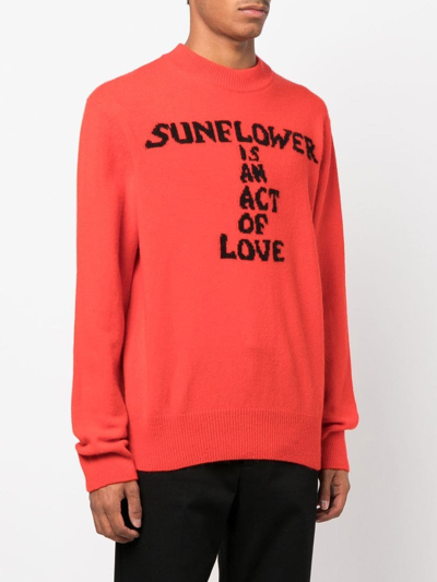 Shop Sunflower Embroidered-slogan Crew Neck Sweater In Rot