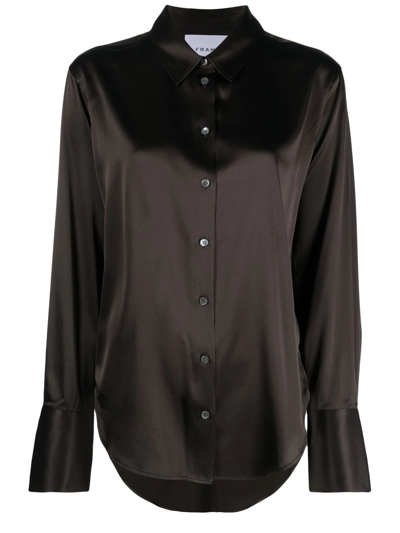 Shop Frame Satin Long-sleeve Shirt In Braun