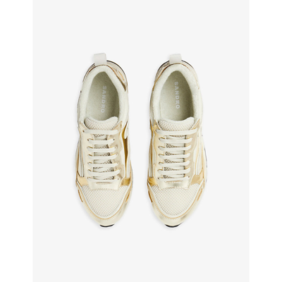 Shop Sandro Womens Naturels Flame Appliquéd Metallic-leather And Woven Low-top Trainers In White