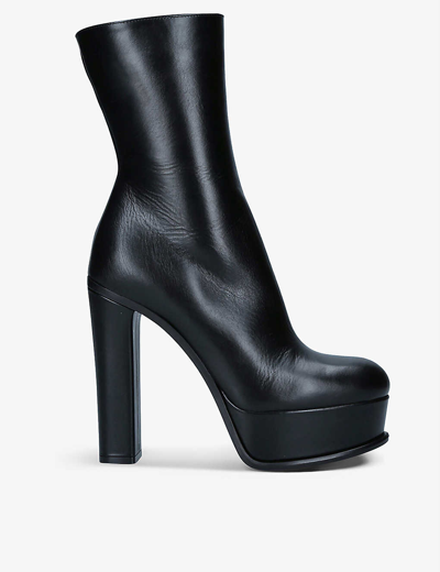 Shop Alexander Mcqueen Platform Leather Block-heel Leather Ankle Boots In Black
