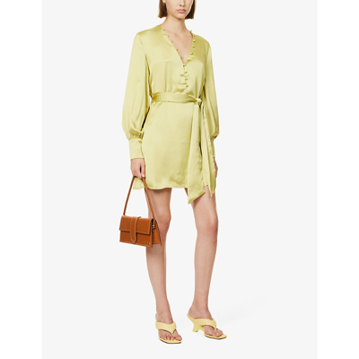 Shop Pretty Lavish Women's Chartreuse Remi Button-detail Stretch-woven Mini Dress