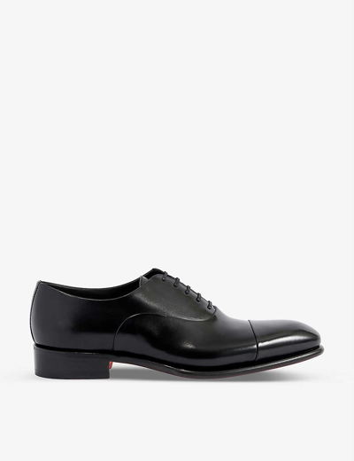 Shop Santoni Mens Black Carter Cap-toe Leather Oxford Shoes