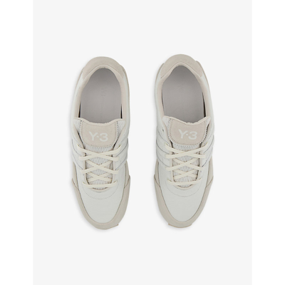 Shop Adidas Y3 Men's Core White Orbit Grey Sprint Leather And Suede Low-top Trainers
