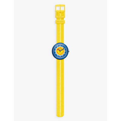 Shop Flik Flak Girls Yellow Kids Fbnp189 Retro Yellow Bio-sourced Plastic And Recycled Pet-blend Watch