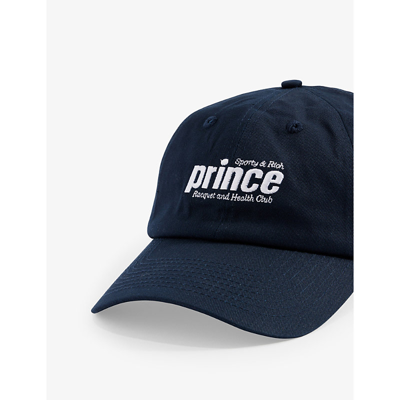 Shop Sporty And Rich Sporty & Rich X Prince Logo-print Cotton Cap In Navy White