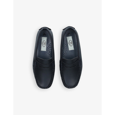 Shop Papouelli Vy Kids Felix Leather Moccasins 7-9 Years In Navy