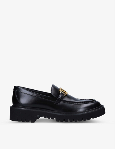 Shop Valentino Vlogo Logo-embellished Leather Loafers In Black