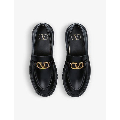 Shop Valentino Garavani Womens Black Vlogo Logo-embellished Leather Loafers