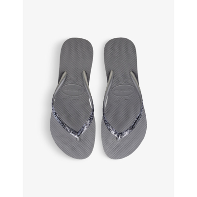 Havaianas Slim Glitter Ii Rubber Flip Flops In Steel Grey
