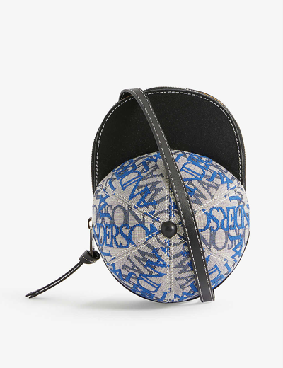 Shop Jw Anderson Midi Cap Logo-pattern Leather And Cotton Cross-body Bag In Off White/blue