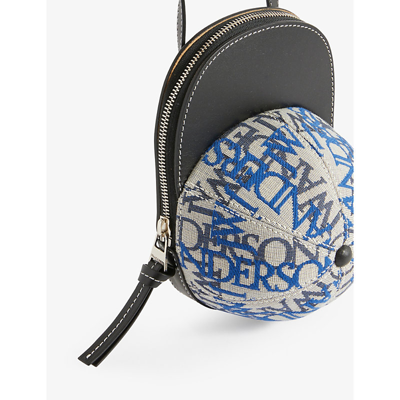 Shop Jw Anderson Midi Cap Logo-pattern Leather And Cotton Cross-body Bag In Off White/blue