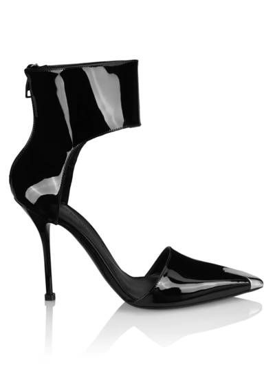 Shop Alexander Mcqueen Women's Pointed-toe Leather Pumps In Black Silver
