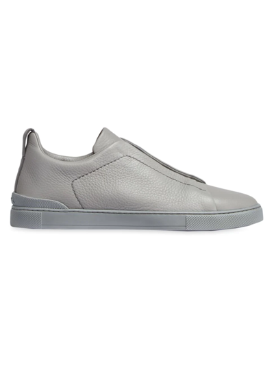 Shop Zegna Men's Triple Stitch Leather Low-top Sneakers In Pearl Grey