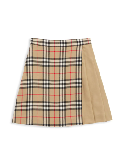 Shop Burberry Little Girl's & Girl's Lana Check Print Pleated Skirt In Archive Beige Check