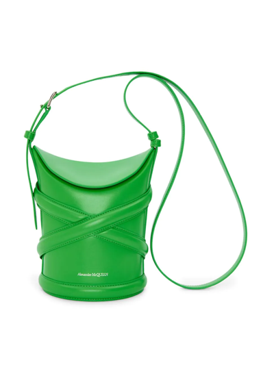 Shop Alexander Mcqueen Women's The Curve Leather Bucket Bag In Acid Green