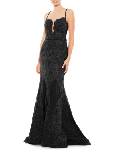 Shop Mac Duggal Women's Sleeveless Embroidered Trumpet Gown In Black