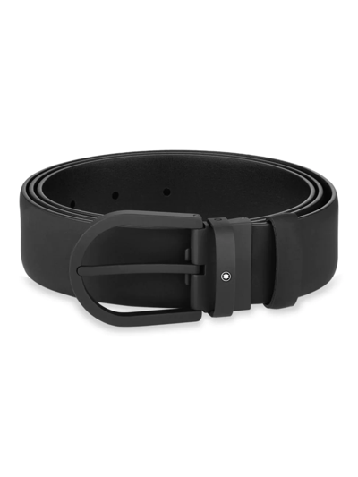 Shop Montblanc Men's Leather Horseshoe Buckle Cut-to-size Belt In Black