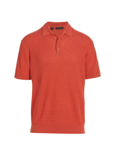 Shop Saks Fifth Avenue Men's Collection Square Weave Polo Shirt In Ginger