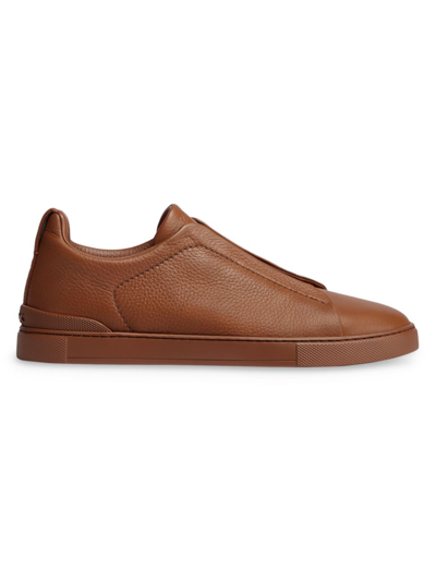 Shop Zegna Men's Triple Stitch Leather Low-top Sneakers In Vicuna