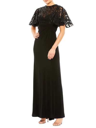 Shop Mac Duggal Women's Embellished Butterfly-sleeve Gown In Black