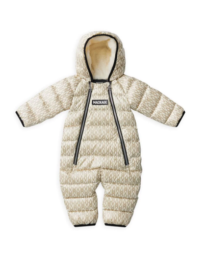 Shop Mackage Baby's Bambi Lightweight Down Monogram Snowsuit In Cream