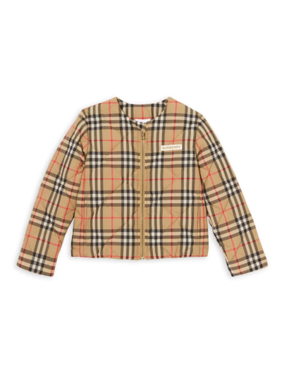 Shop Burberry Little Girl's & Girl's Abigail Quilted Check Jacket In Archive Beige