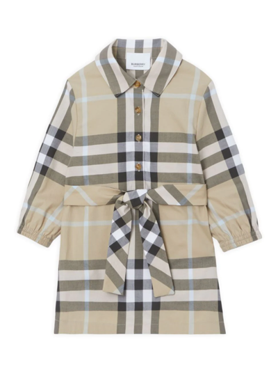 Shop Burberry Baby Girl's & Little Girl's Belted Ivy Check Dress In Pale Sand