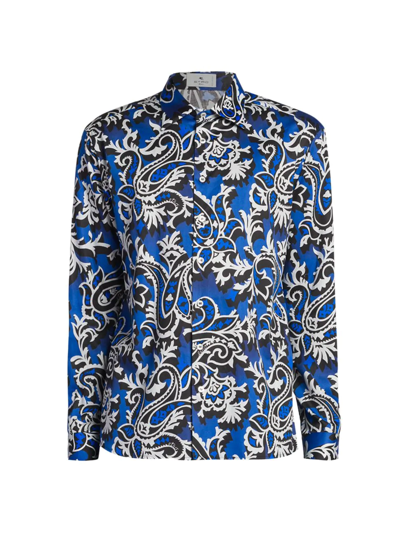 Shop Etro Collared Paisley Shirt In Blue