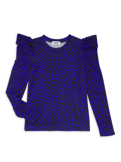 Shop Mia New York Girl's Leopard Puff Sleeve In Cobalt