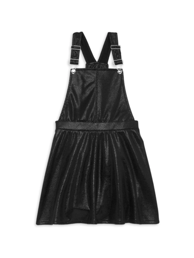 Shop Mia New York Girl's Faux Leather Overall Dress In Black
