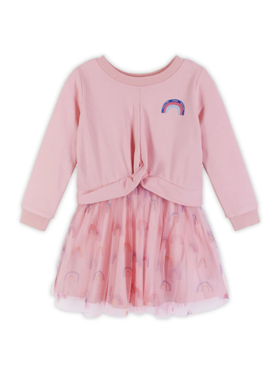 Shop Andy & Evan Little Girl's Twist Front Sweatshirt Dress In Pink