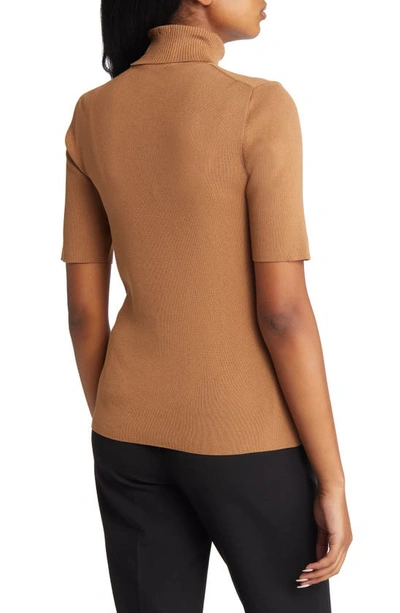Shop Anne Klein Ribbed Turtleneck Sweater In Vicuna