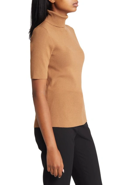 Shop Anne Klein Ribbed Turtleneck Sweater In Vicuna