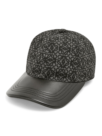 Shop Loewe Anagram Cap In Jacquard And Calfskin In Grey