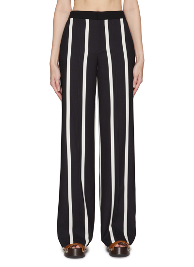 Shop Alice And Olivia 'nubia' High Rise Wide Leg Stripe Motif Pants In Black,white