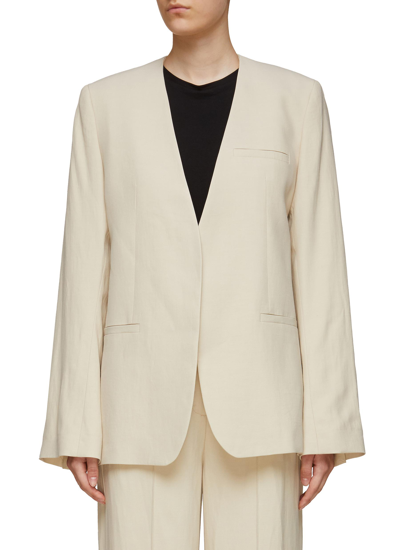 Shop Totême Collarless Suit Blazer In Neutral
