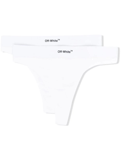 Shop Off-white Set 2 White Helvetica Logo Thongs In Bianco