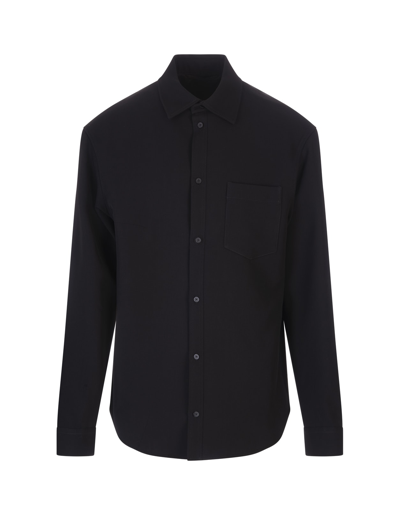 Shop Balenciaga Man Black Wool Gabardine Shirt Jacket