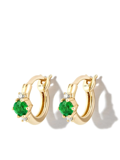 Shop Adina Reyter 14kt Yellow Gold Emerald Diamond Huggie Hoop Earrings