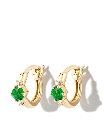 Adina Reyter 14k Yellow Gold Trio Huggie Emerald Diamond Hoop Earrings In Yellow Gold