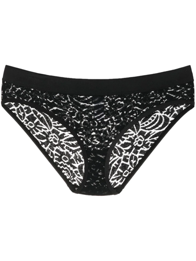 Eres Floral-embroidery Mesh Thong In Black