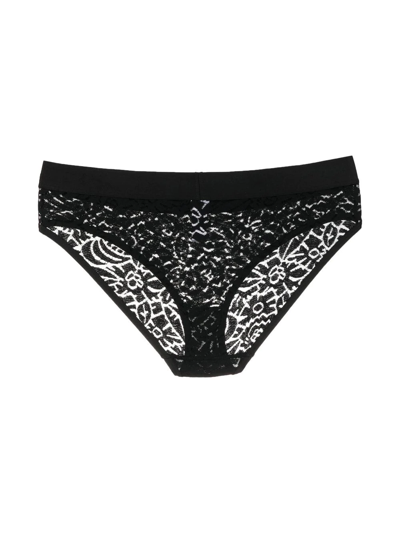 Eres Floral-embroidery Mesh Thong In Black