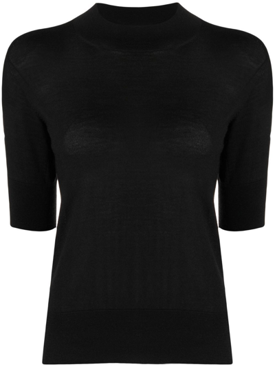 Shop Jil Sander Short Sleeve Fine-knit Top In Black