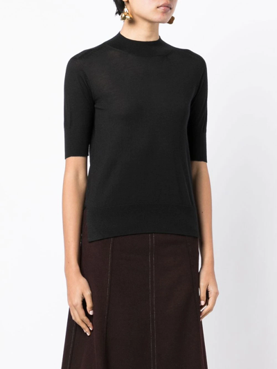 Shop Jil Sander Short Sleeve Fine-knit Top In Black