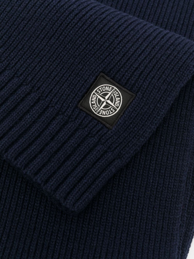 Stone Island Ribbed Knit Scarf In Blue