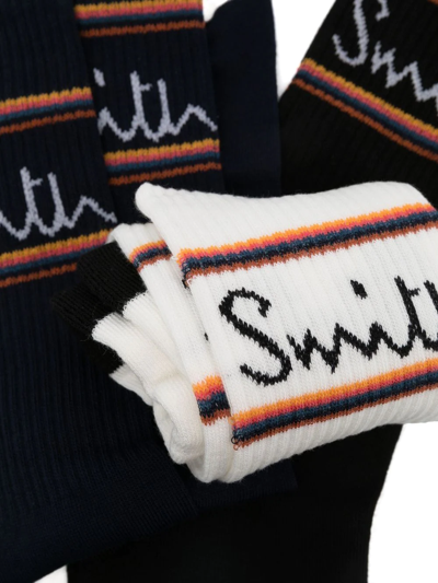 Shop Paul Smith Three-pack Intarsia-knit Logo Socks In Blue